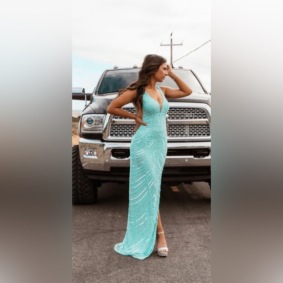 One-Shoulder Long Velvet Dresses with Slit Turquoise Plus Size